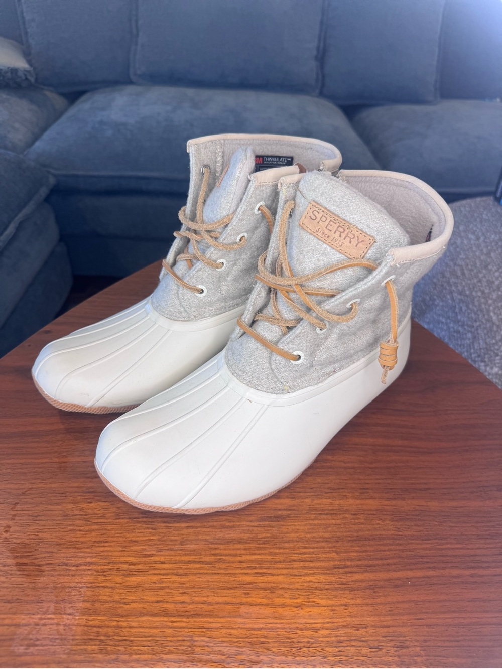 Sperry Women's Saltwater Wool Duck Boots Gray Size 8 Lace Up EUC